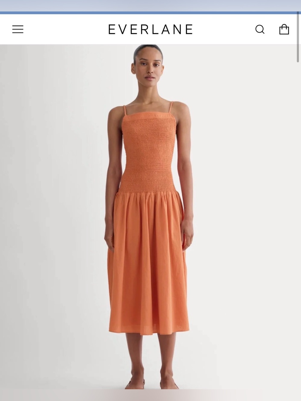 Everlane Terracotta Smocked Midi Dress Sz XS